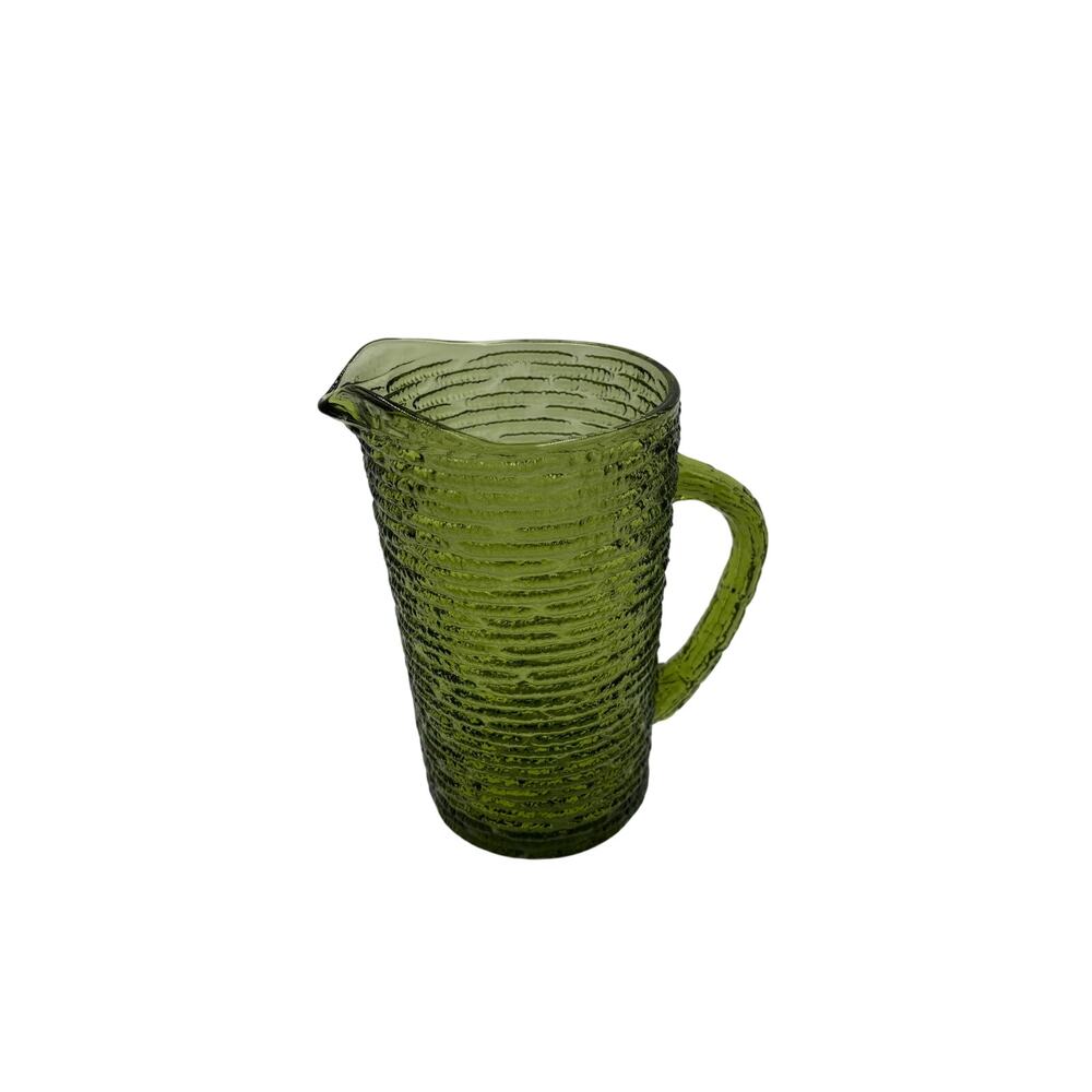 Anchor Hocking Vintage MCM 1970 Soreno Pressed Bark Small Pitcher  Avocado Green